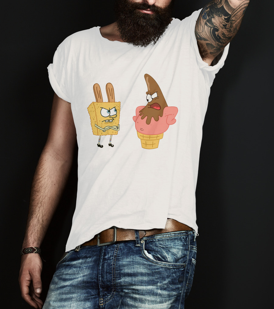 Bob Esponja Y Patricio Helado Enfrentamiento Láminas Artísticas T-Shirt
