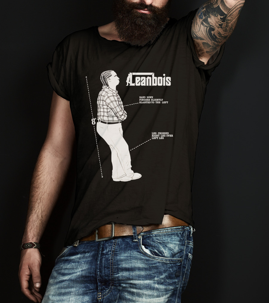 Leanbois Hand Down Fingers Slanted To The Left With Leg Crossed Right Over Left T-Shirt