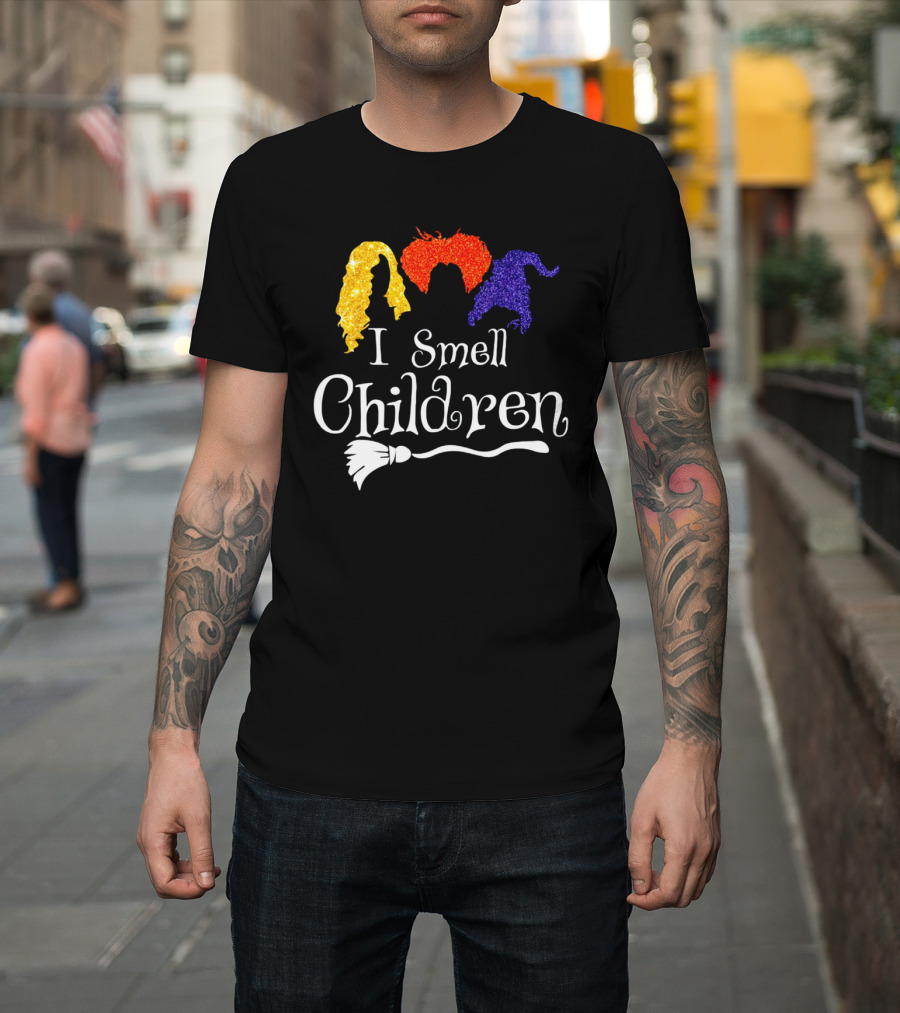 I Smell Children Witch Silhouette Hair Colors Broomstick T-Shirt