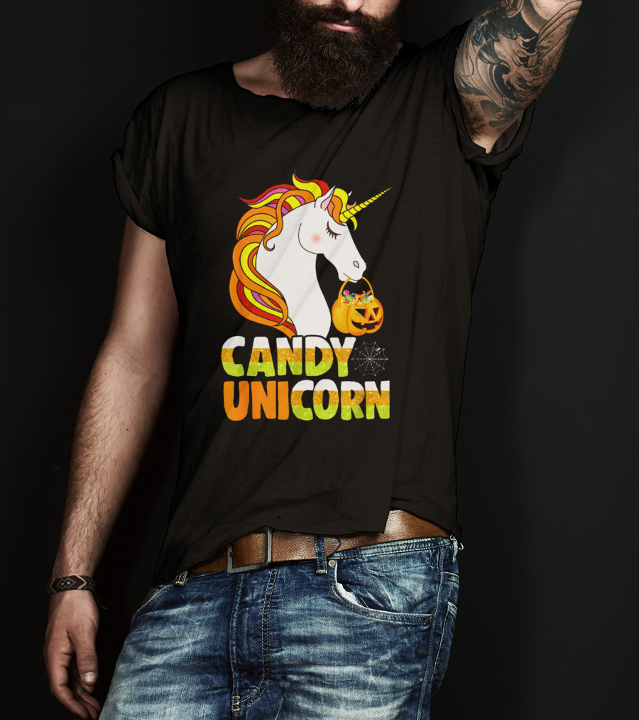 Candy Corn Unicorn Halloween Pumpkin Treats Girls T-Shirt