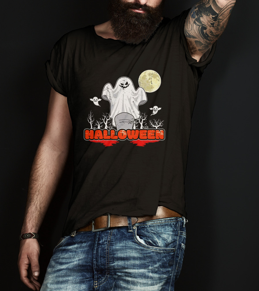 Halloween Ghostly Spirits With Haunted Moonlit Trees T-Shirt
