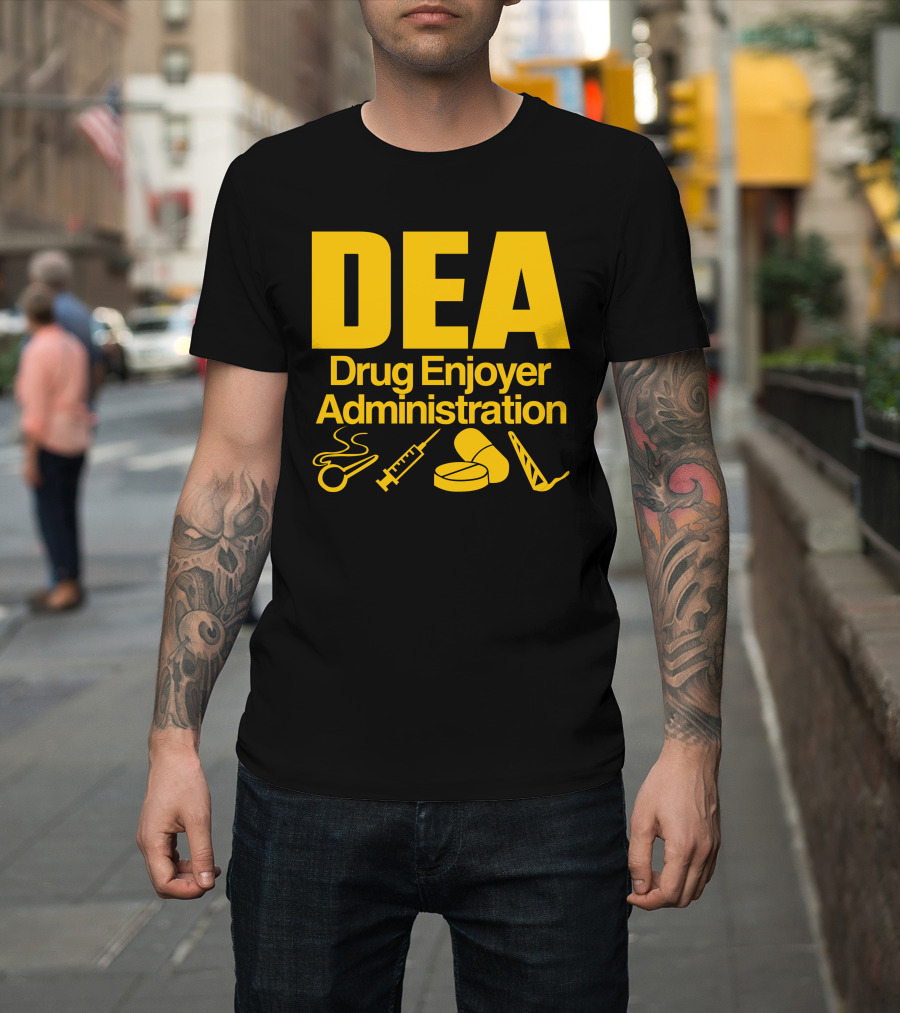 DEA Drug Enjoyer Administration Spoons Syringe Pills Razor Blade T-Shirt