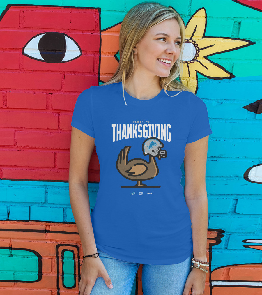 Detroit Lions Happy Thanksgiving Turkey Helmet Thanksgiving T-Shirt