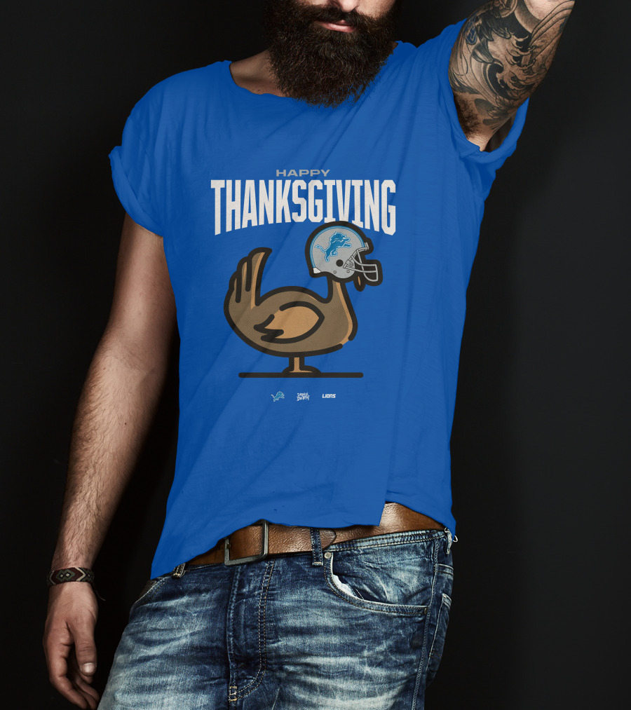 Detroit Lions Happy Thanksgiving Turkey Helmet Thanksgiving T-Shirt