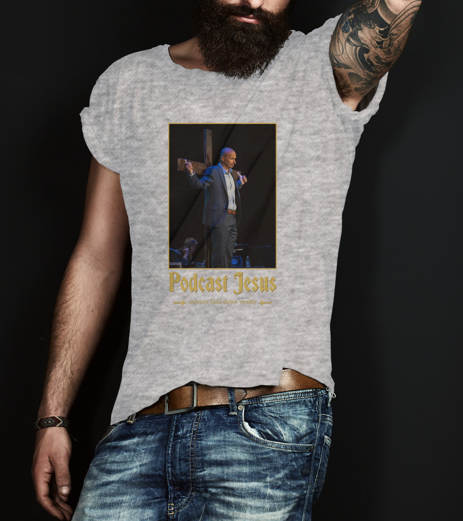 Podcast Jesus Services Held Thrice Weekly Speaker With Cross Image T-Shirt