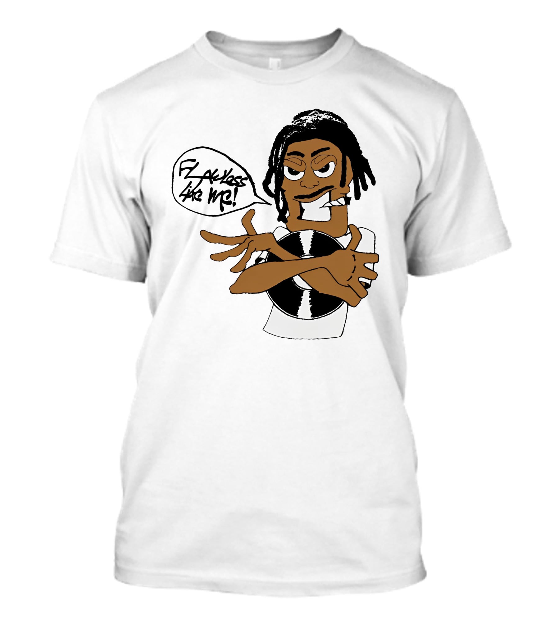 Flawless Like Me Vinyl Graphic Character With Crossed Arms And Vinyl Record T-Shirt
