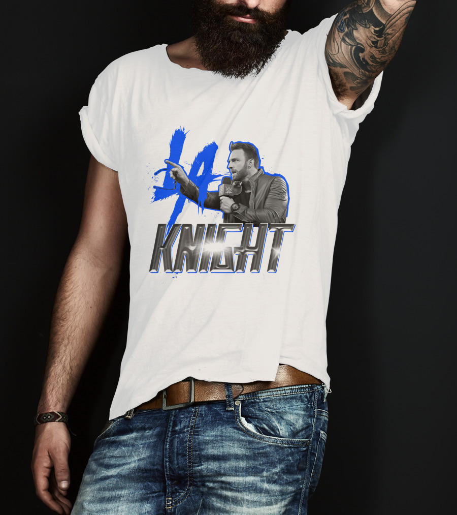 WWE LA Knight Promo With Microphone And Blue Splash T-Shirt