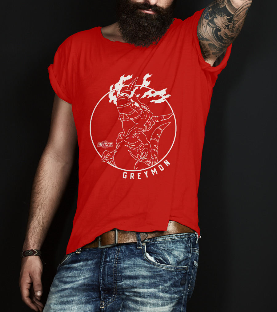 Digimon Greymon White Outline Red Circle T-Shirt