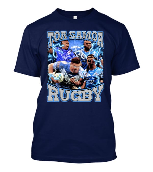 Toa Samoa Rugby Blue Jersey Action Lightning Background T-Shirt