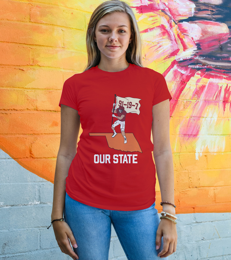 Our State 91-19-7 Football Player Flag Oklahoma T-Shirt