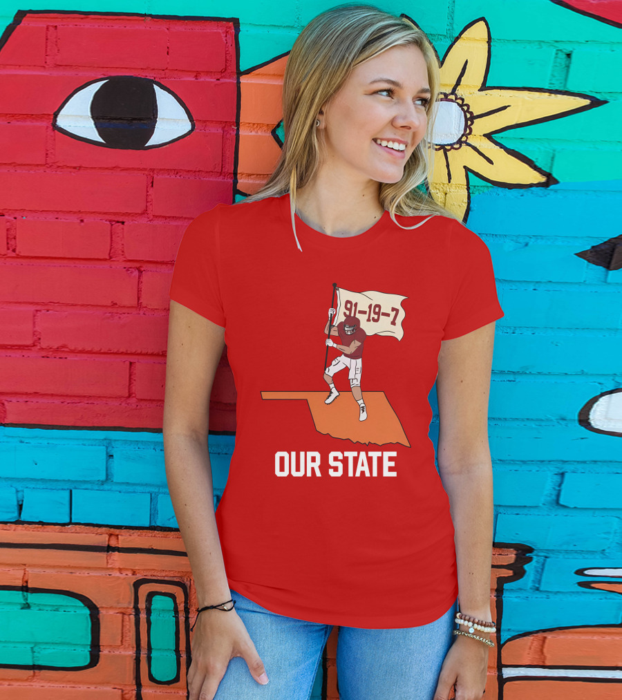 Our State 91-19-7 Football Player Flag Oklahoma T-Shirt