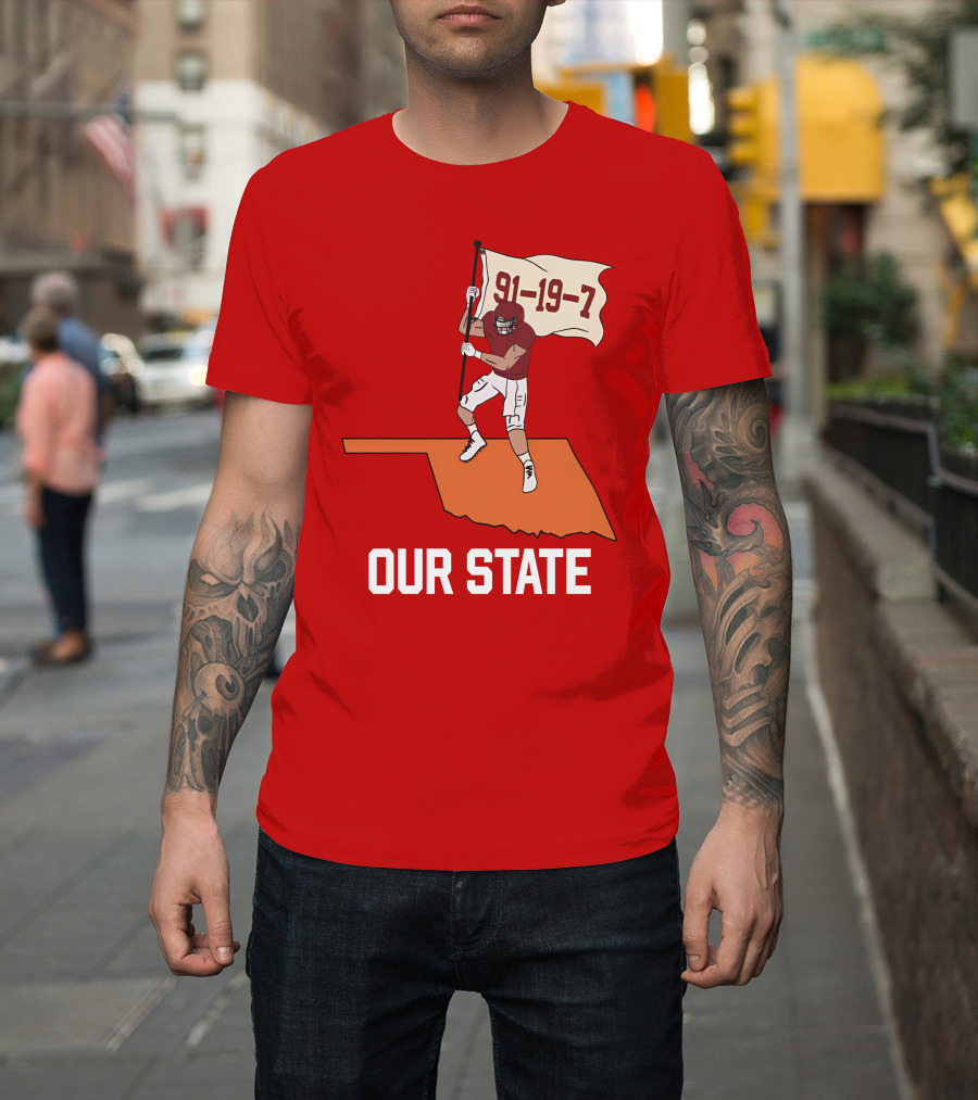 Our State 91-19-7 Football Player Flag Oklahoma T-Shirt