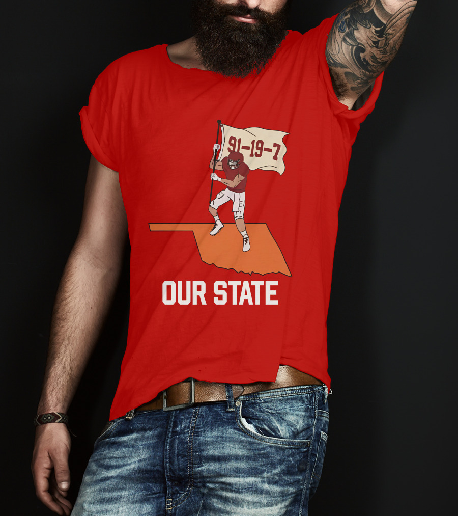 Our State 91-19-7 Football Player Flag Oklahoma T-Shirt