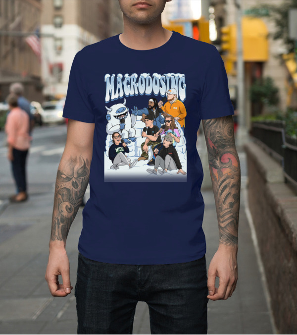 Shirt: Macrodosing Yeti Podcast Group in Ice Fortress Scene with Microphones and Laughter T-Shirt Macrodosing Yeti Podcast Group in Ice Fortress Scene with Microphones and Laughter T-Shirt