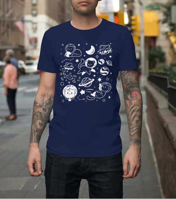 Shirt: Helloapparel Cosmic Cat Astronaut Adventure with Stars and Planets T-Shirt Helloapparel Cosmic Cat Astronaut Adventure with Stars and Planets T-Shirt