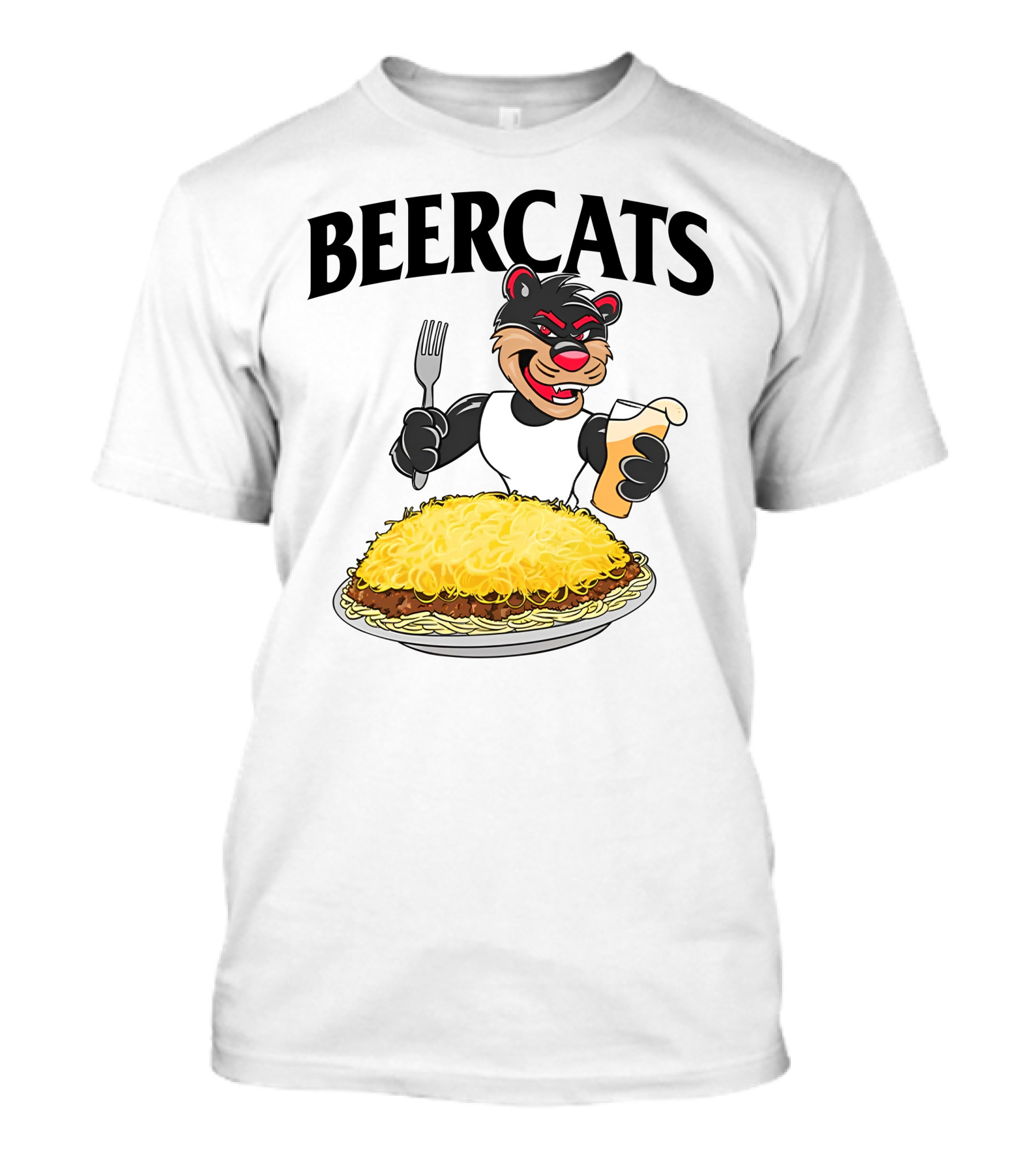 Beercats Bear With Fork Beer And Spaghetti Plate T-Shirt