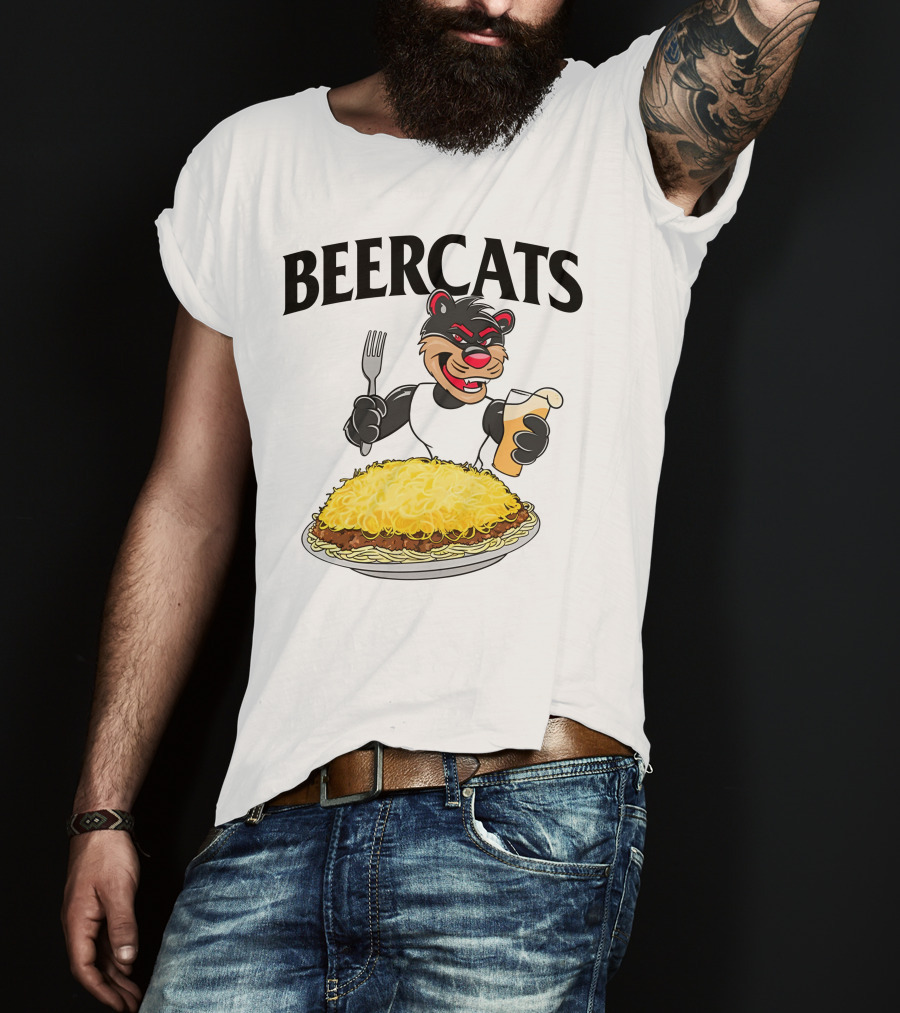 Beercats Bear With Fork Beer And Spaghetti Plate T-Shirt