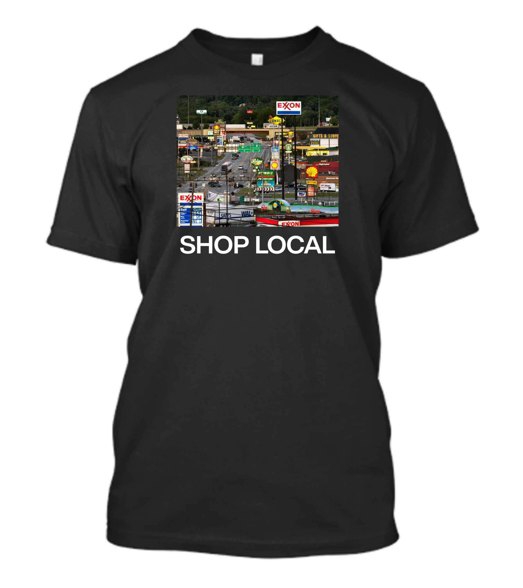 Breezewood Pennsylvania Shop Local Exxon Shell Highway Signs T-Shirt