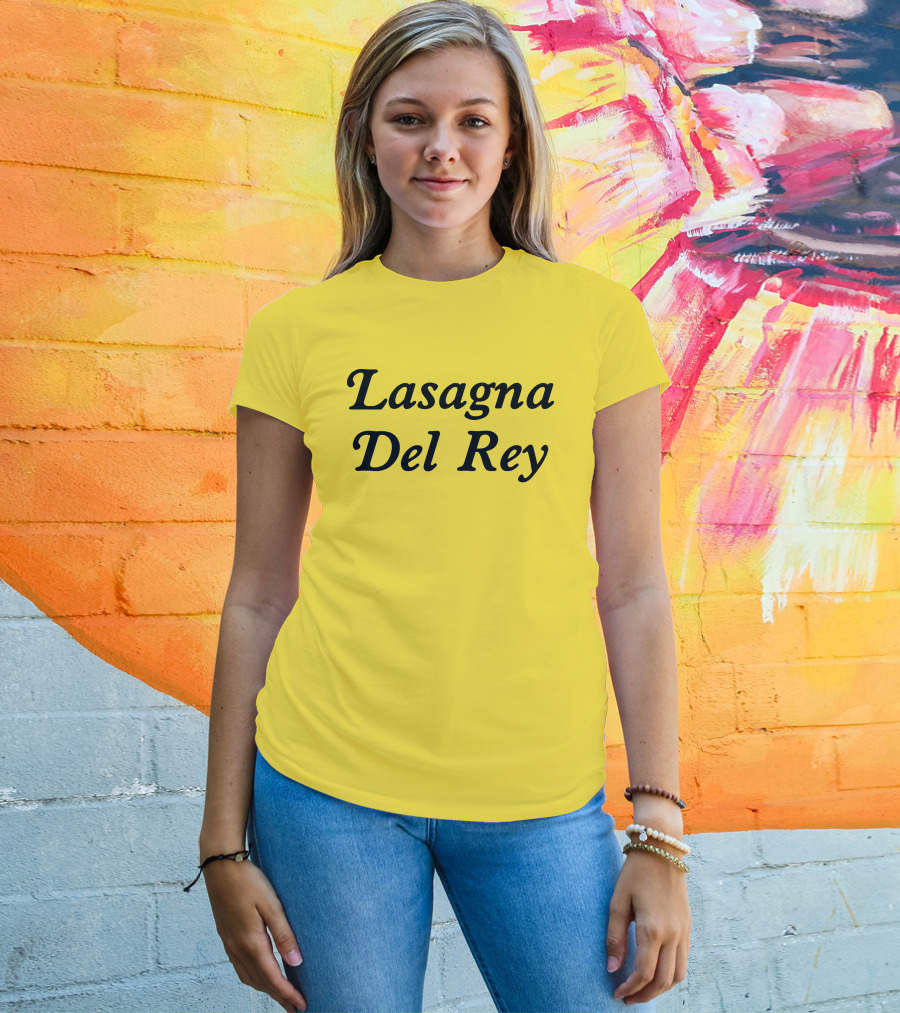 Lasagna Del Rey Whotfisjovana Bold Black Text T-Shirt
