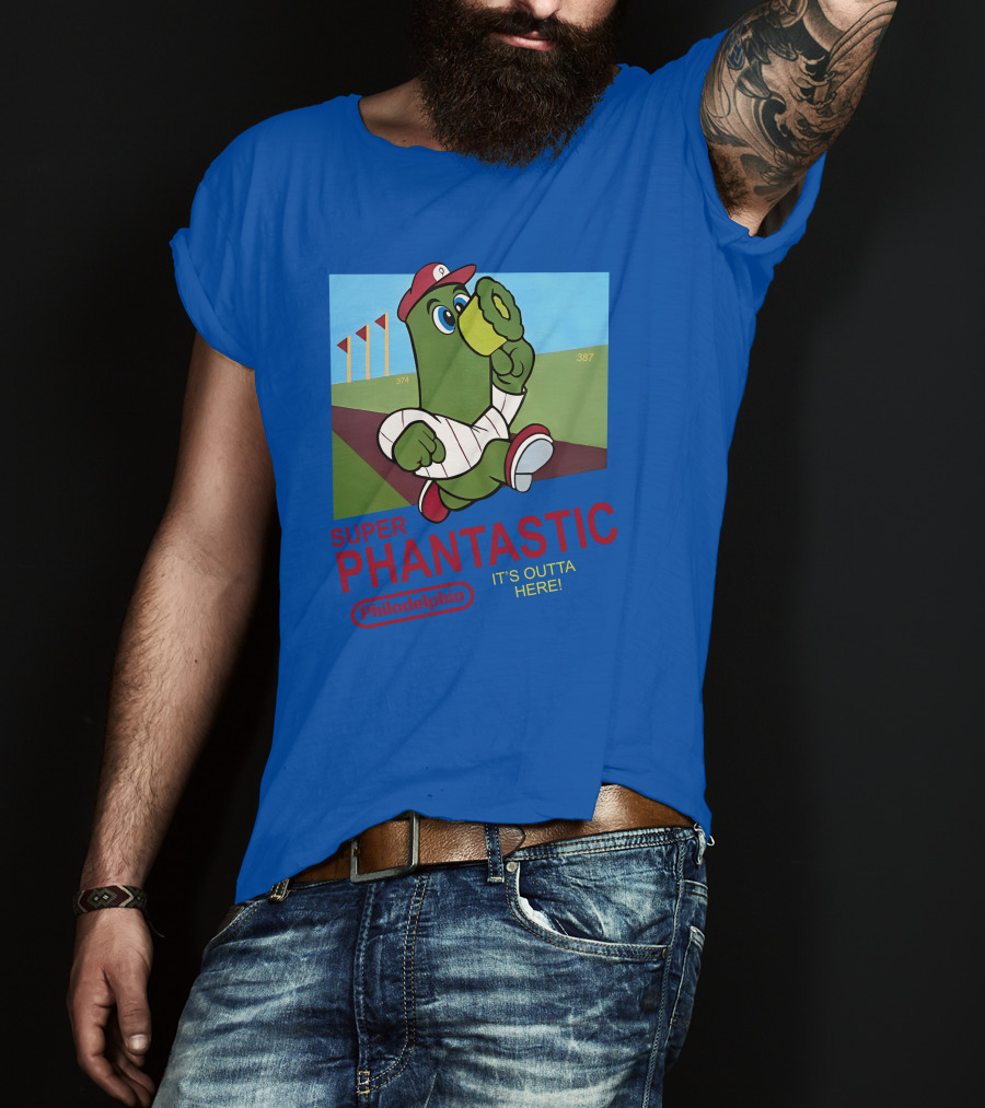 Southfellini Merch Super Phantastic Philadelphia It's Outta Here Baseball Character T-Shirt