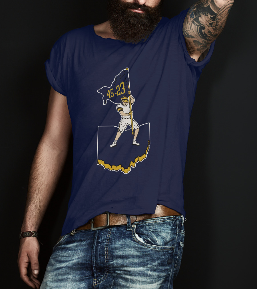 45-23 Football Player Flag Plant Ohio Outline T-Shirt