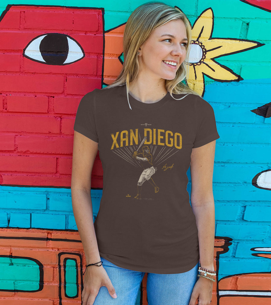 Roto Wear Xan Diego Baseball Player Swinging With Signature T-Shirt