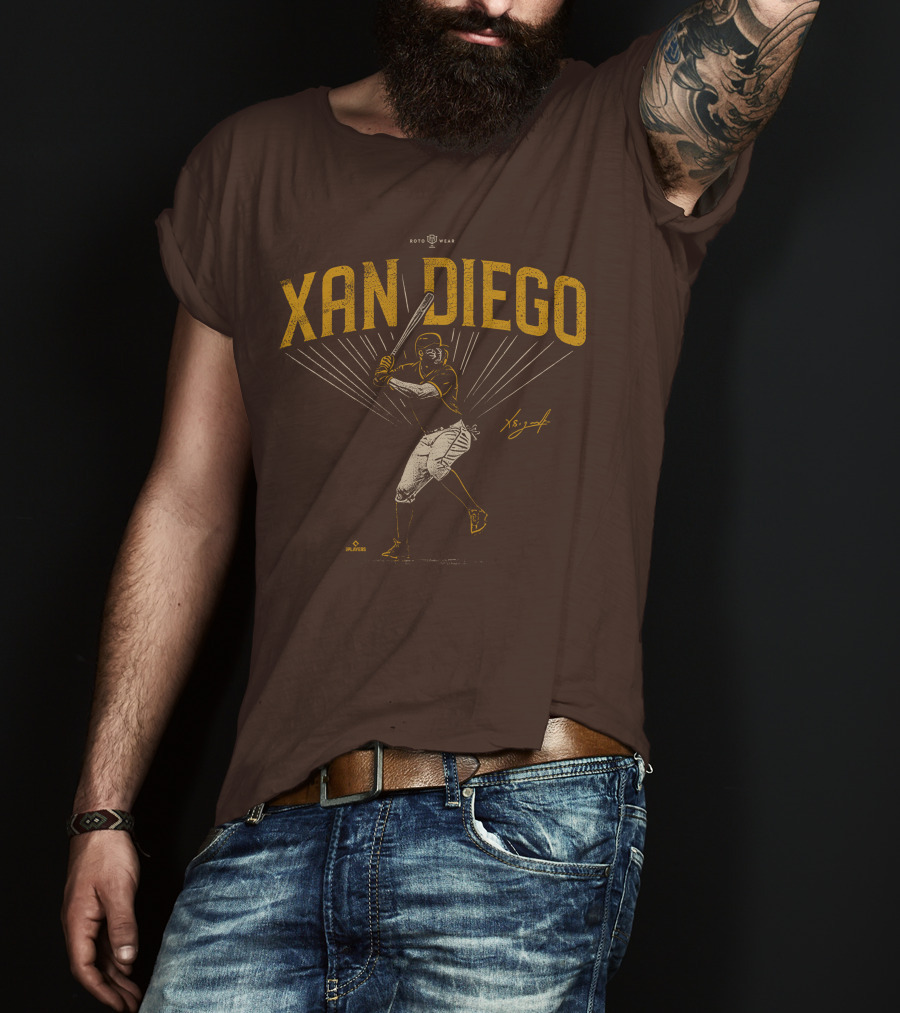 Roto Wear Xan Diego Baseball Player Swinging With Signature T-Shirt
