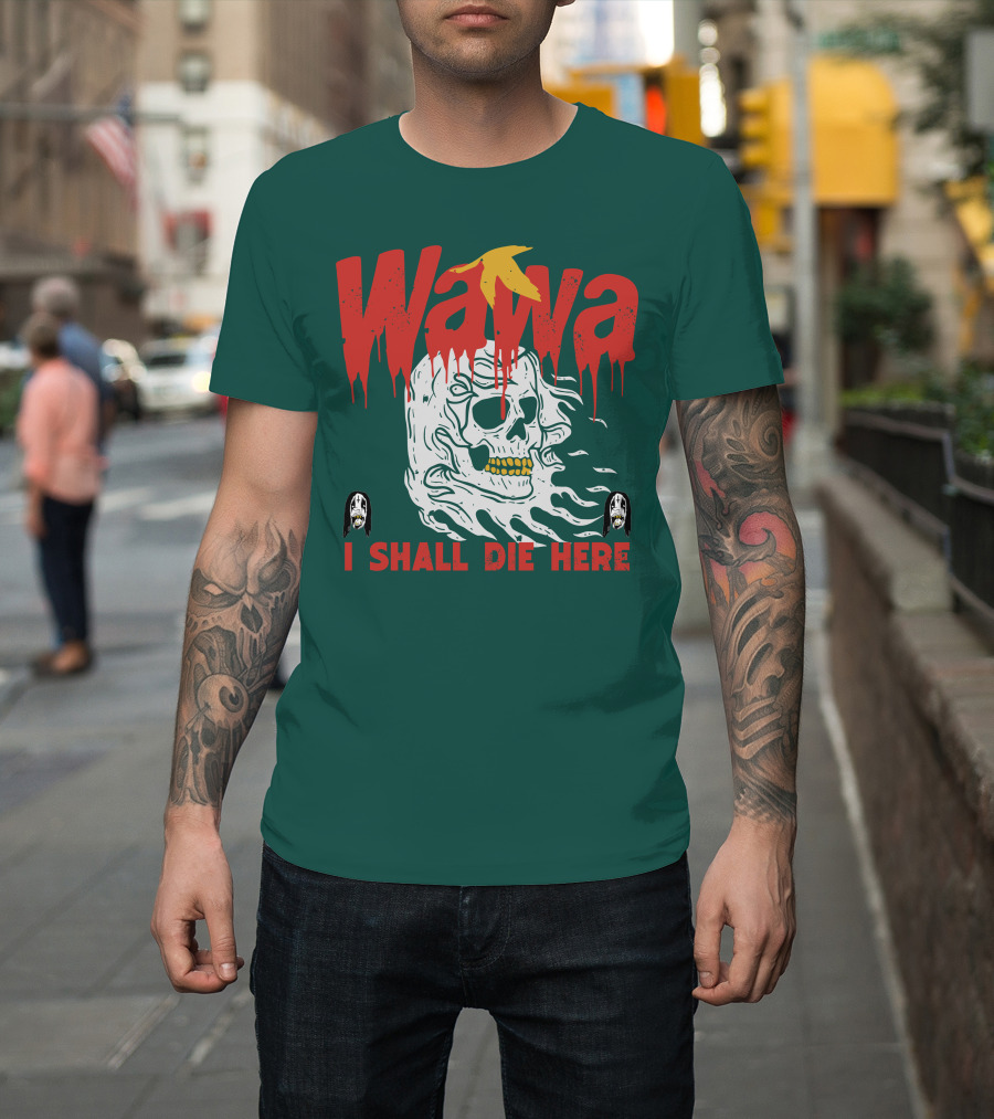 Grimgrimgrim Store Wawa I Shall Die Here Skull Motif T-Shirt
