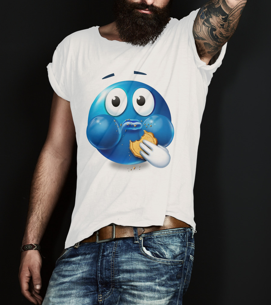Cookie Muncher Blue Emoji With Crumbs T-Shirt