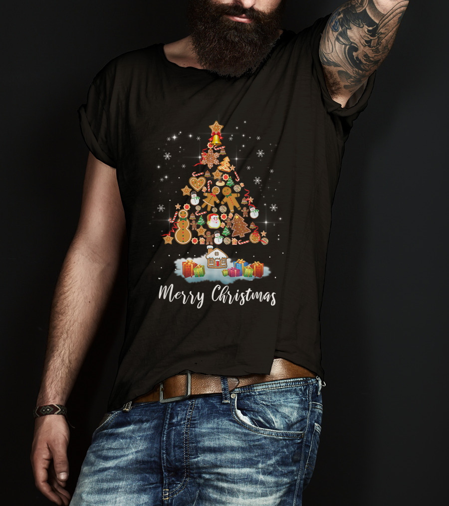 Merry Christmas Gingerbread Men Xmas Tree Cookie Snowman Pajama Gift T-Shirt
