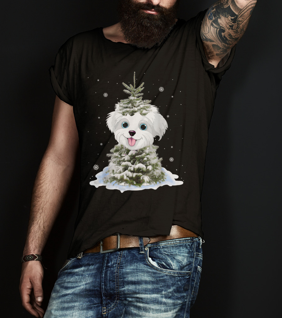 Maltipoo Christmas Tree Funny Snow Holiday Gifts T-Shirt
