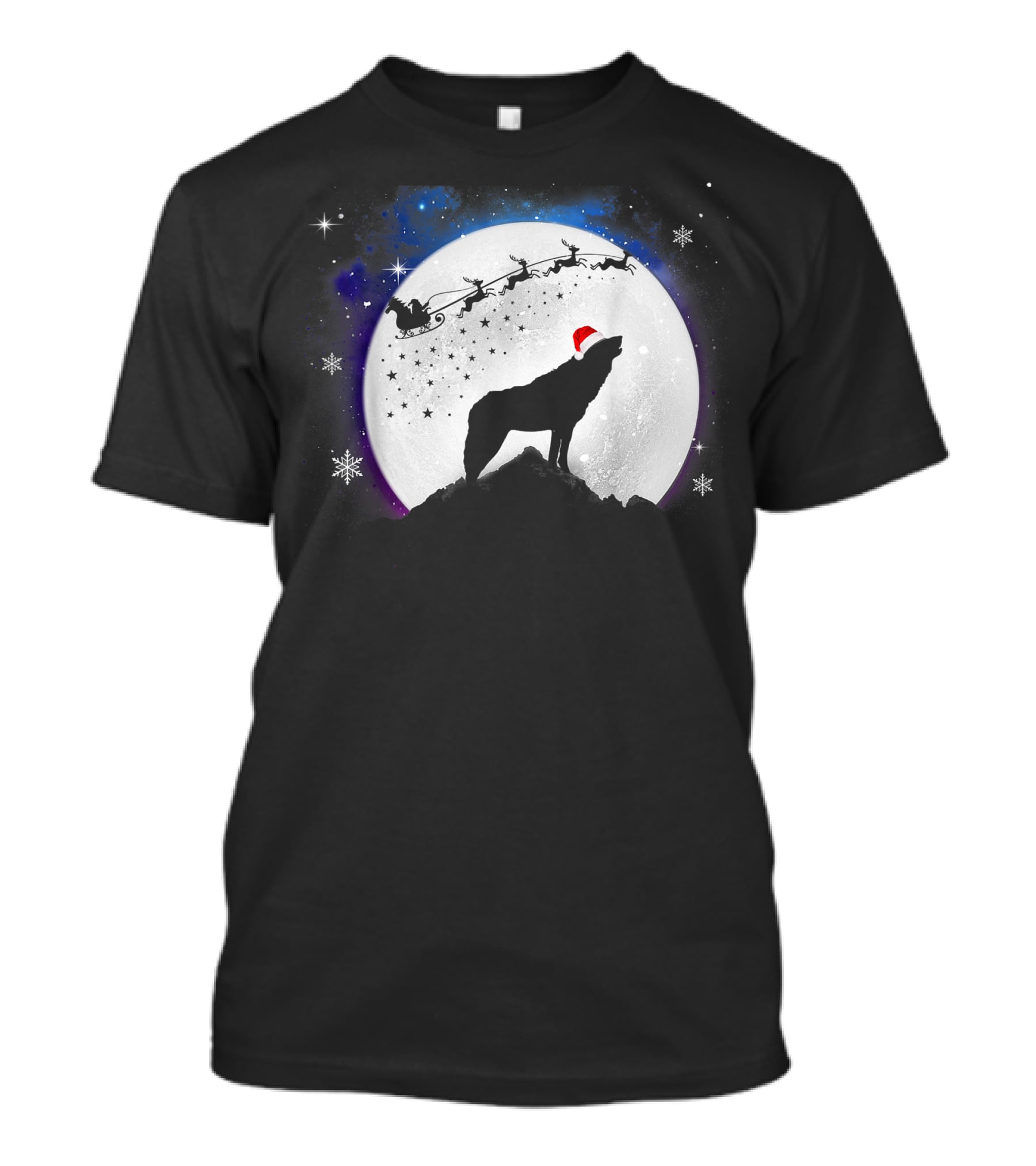 Wolf Santa Hat Full Moon Christmas Night T-Shirt