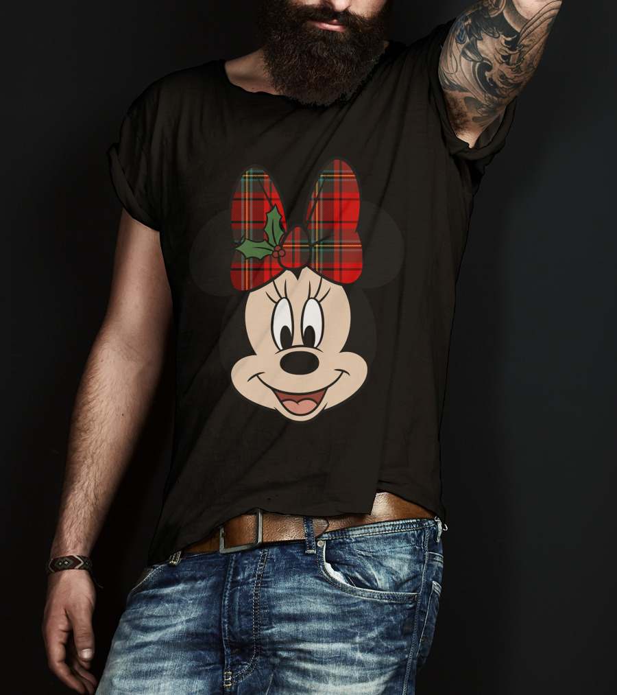 Minnie Mouse Red Plaid Bow With Holly Disney T-Shirt