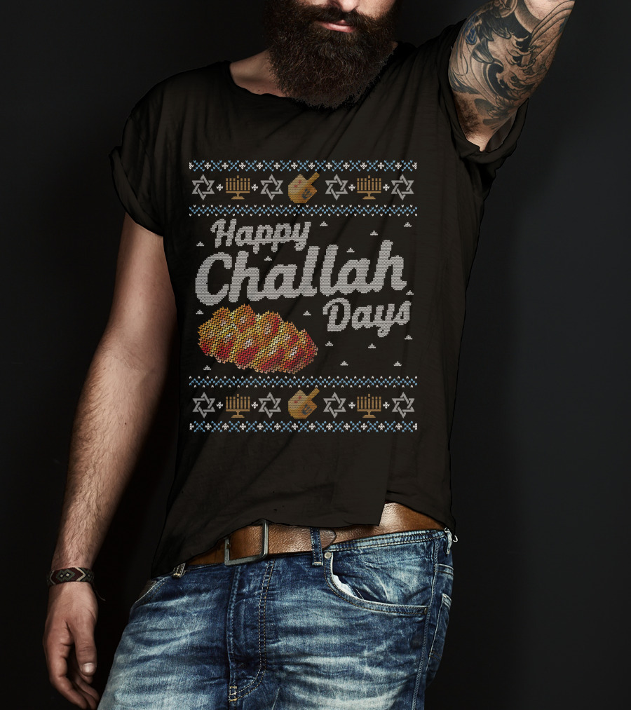 Hanukkah Happy Challah Days Menorah Star Of David Dreidel T-Shirt