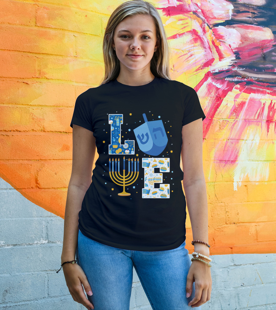 LOVE Hanukkah Dreidel Menorah Chanukah T-Shirt