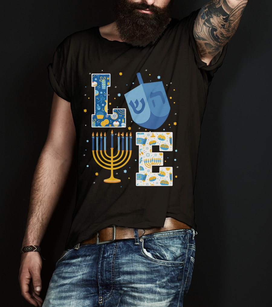LOVE Hanukkah Dreidel Menorah Chanukah T-Shirt