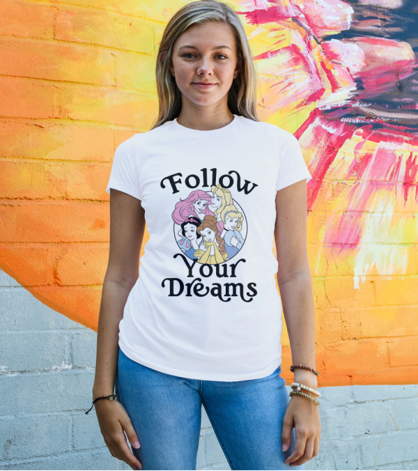 Disney Princess Follow Your Dreams Belle Ariel Aurora Cinderella Snow White 1991 T-Shirt