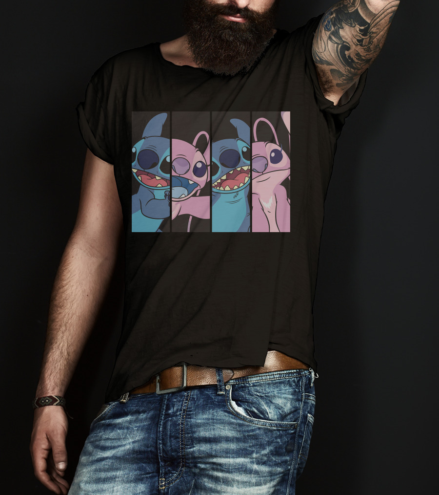 Disney Lilo And Stitch Boxed Faces Patchwork Characters T-Shirt