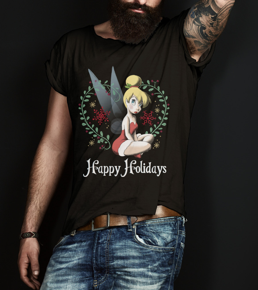 Disney Peter Pan Tinkerbell Happy Holidays Christmas Snowflakes T-Shirt