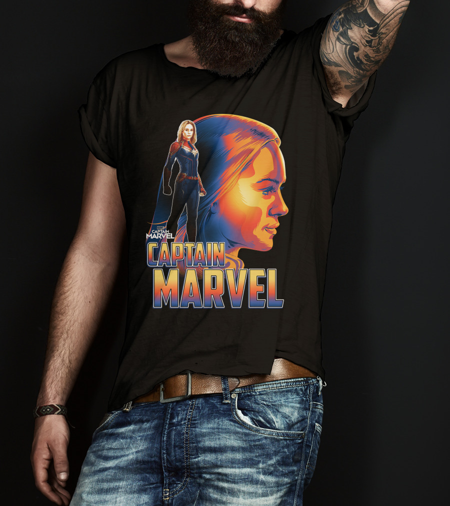 Captain Marvel Heroic Sunset Profile T-Shirt