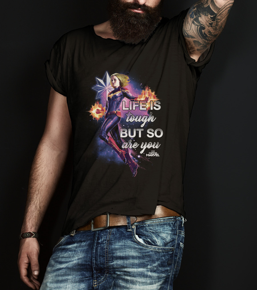 Captain Marvel Life Is Tough But So Are You Inspirational Quote Flight T-Shirt