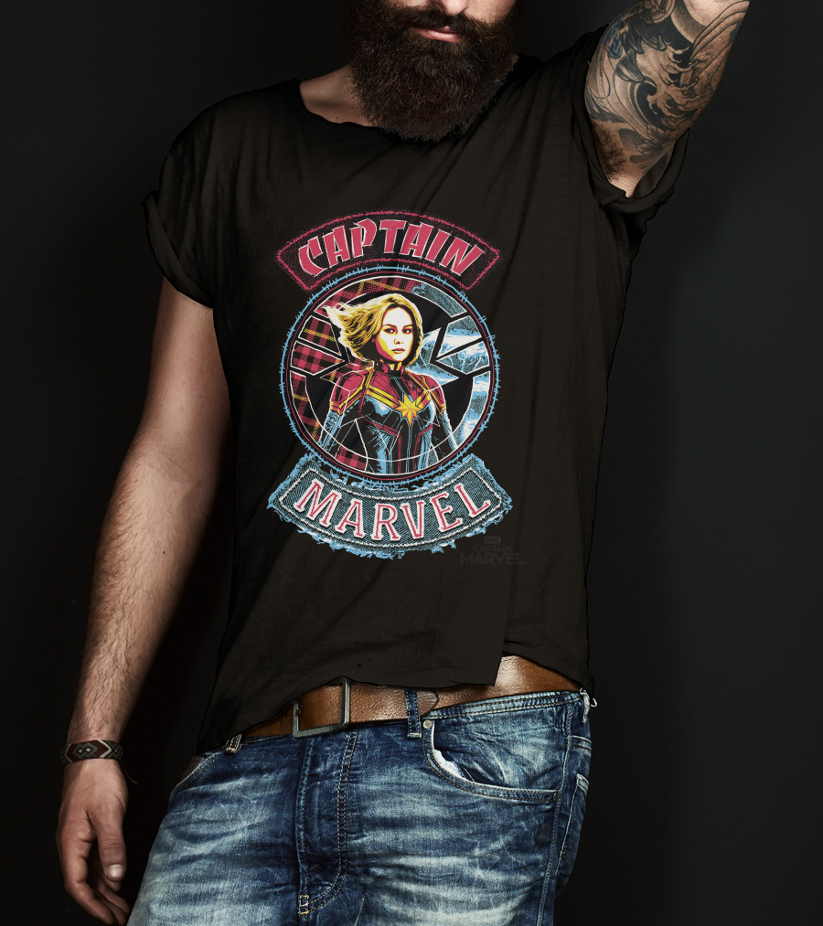 Captain Marvel Stitched Patched Emblem T-Shirt