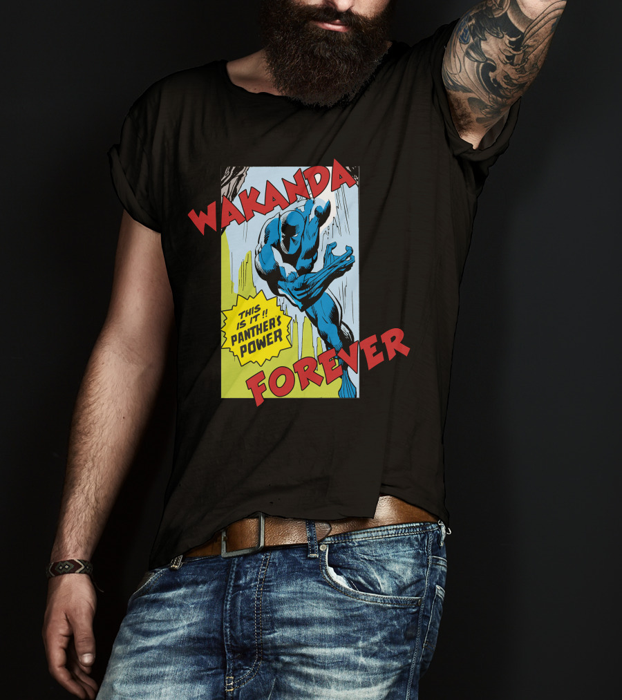 Wakanda Forever This Is It Panther's Power Marvel Black Panther Vintage Comic T-Shirt