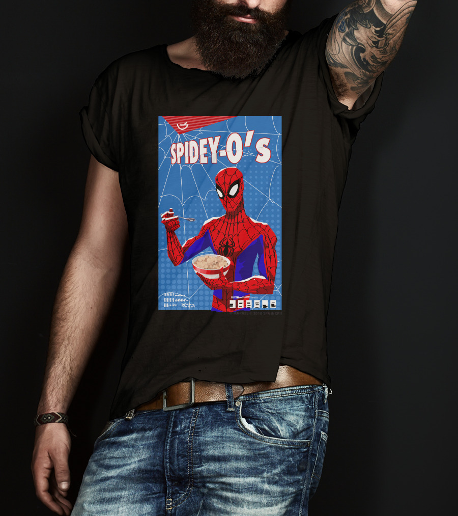 Marvel Spider-Man Spiderverse Spidey-Os Cereal Box Breakfast Comics T-Shirt