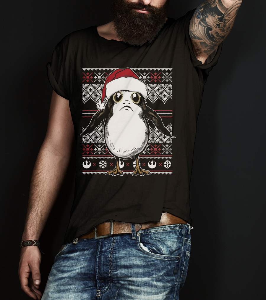 Star Wars Porg Christmas Santa Hat Ugly T-Shirt