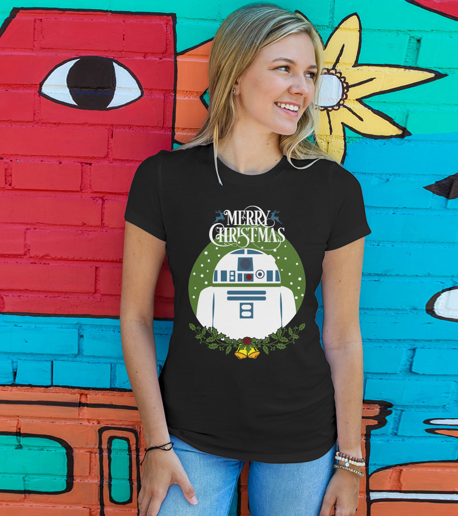 Star Wars R2-D2 Merry Christmas Wreath With Bells And Holly T-Shirt