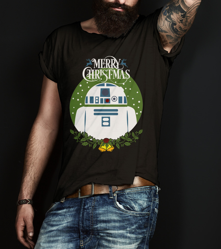 Star Wars R2-D2 Merry Christmas Wreath With Bells And Holly T-Shirt