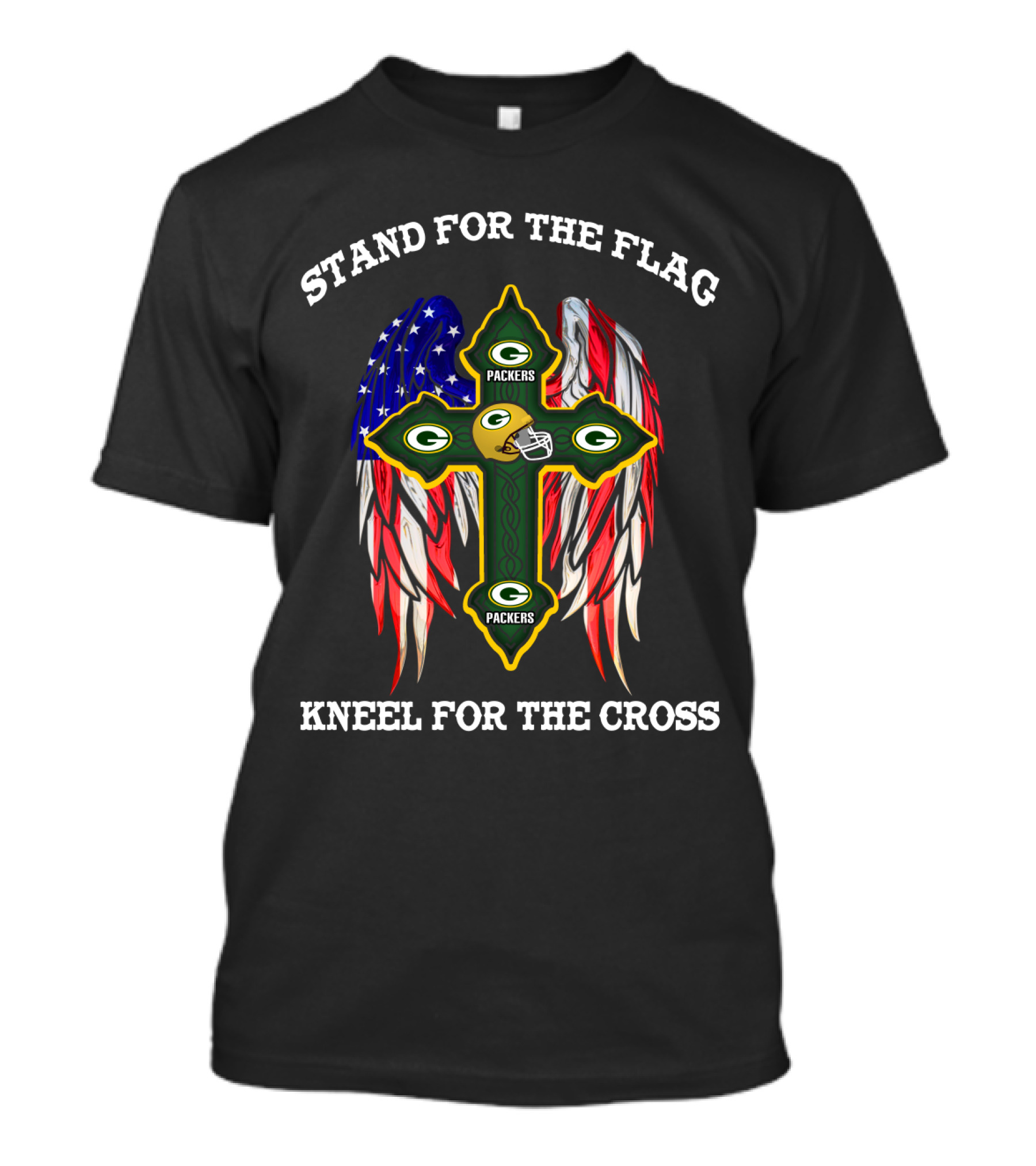 Packers Cross With American Flag Wings Stand For The Flag Kneel For The Cross T-Shirt