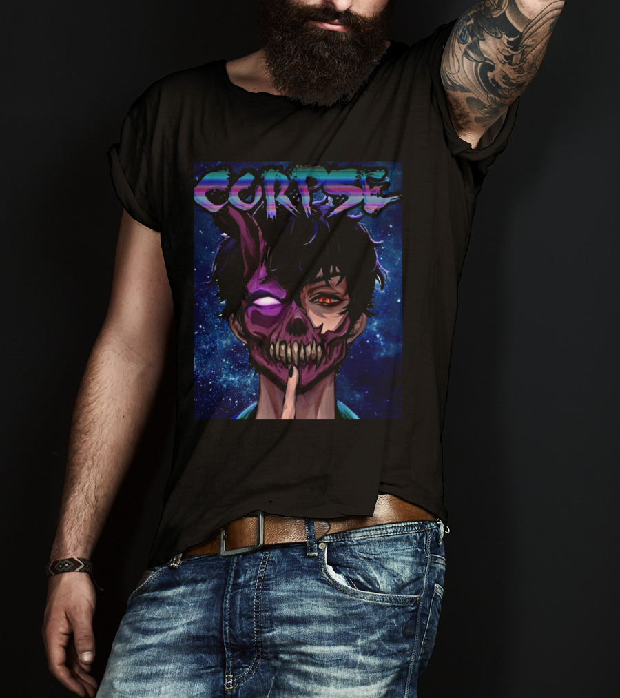 CORPSE Husband Anime Half Demon Face Art Dark Space Background T-Shirt