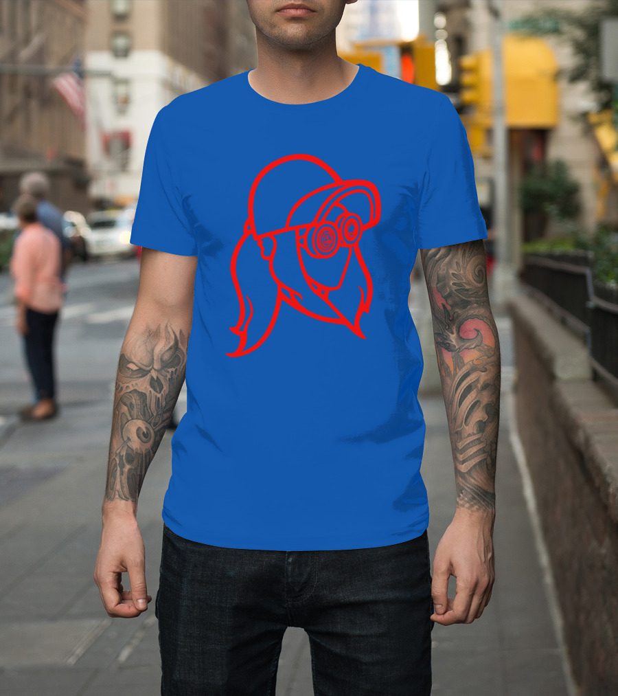 Rezz Cloaked Hockey Jersey Iconic Line Art Design Red On Blue T-Shirt